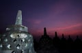 Natural amazing sunrise view at Borobudur temple, great religious architecture in Magelang, Central Java, Indonesia. Royalty Free Stock Photo