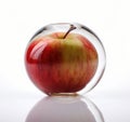 Natural apple inside a glass ball in the shape of an apple