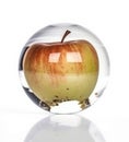 Natural apple inside a glass ball in the shape of an apple