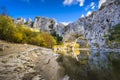 Natural arch over the river at Pont d`Arc in Ardeche Royalty Free Stock Photo