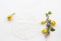 Natural aroma sheet mask from herbal ylang flowers Royalty Free Stock Photo