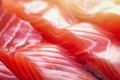 Natural Atlantic Norwegian Salmon Fillet Texture or Pattern Closeup. Macro. Close-up. Fresh Red Fish or Trout Background Top View