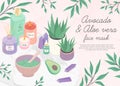 Natural avocado and aloe vera facial mask,Organic beauty ingredients,natural homemade treatment.Wellness and skincare conce