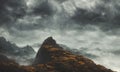 Black, gray storm clouds on the background of a mountainous landscape. generated by artificial intelligence Royalty Free Stock Photo