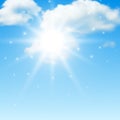 Natural background with clouds and sun on blue sky Royalty Free Stock Photo