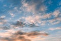 Natural background: dramatic colourful sky at sunset. Pink and blue colours of sunset sky. Abstract blurred clouds Royalty Free Stock Photo