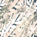 Natural background. Endless interlacing of twigs with pearl white, beige leaves. Diagonal seamless pattern.