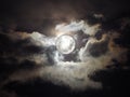 Natural background with full moon and stormy clouds in black and white Royalty Free Stock Photo