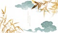 Natural background with Japanese pattern vector. Bamboo and cloud elements template with watercolor texture. Abstract arts