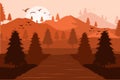 Vector Background Of Mountains At Sunset