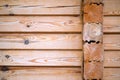 Natural background pattern of log wall. Construction of houses made of wood, profiled timber Royalty Free Stock Photo