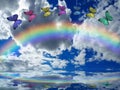 Natural background with rainbow in sea reflection Royalty Free Stock Photo