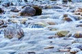 Rocky riffle on a clear mountain river close-up, the water is blurred in motion Royalty Free Stock Photo