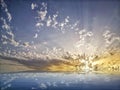 Natural background with sunset and stormy clouds in sea reflection Royalty Free Stock Photo