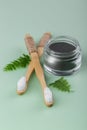 Natural bamboo tooth brushes and black dental powder