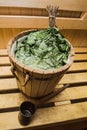 natural bath broom in a sauna