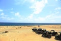 Natural beauty of Aruba. North coast. Off-road UTV Aruba tour. Amazing stone desert landscape and blue sky. September, 2017 Royalty Free Stock Photo