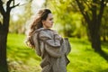 Natural beauty, authentic blonde girl with trendy makeup posing outdoors