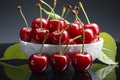 Natural beauty cherries grace a white surface, shadows adding depth