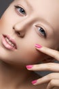 Natural beauty, clean soft skin, manicure on nails