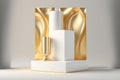 Natural beauty empty podium backdrop product display gold and white color. 3d render