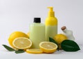 bottle body lime lemon skincare natural oil treatment organic spa. Generative AI.