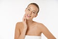 Natural Beauty Portrait. Beautiful Spa Woman smiling isolated over white background. Perfect Fresh Nude Skin Royalty Free Stock Photo