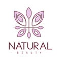 Natural Beauty Salon Hand Drawn Cartoon Outlined Sign Design Template With Stylized Floral Violet Butterfly Royalty Free Stock Photo