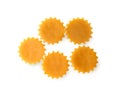 Natural beeswax cake blocks on white background, top view