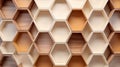 Natural Beige Colored Colorful Wooden Hexagon Shelves for Asymmetrical and Decorative Home Interiors