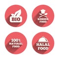 Natural Bio food icons. Halal and Kosher signs