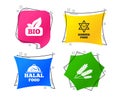 Natural Bio food icons. Halal and Kosher signs. Vector Royalty Free Stock Photo