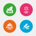 Natural Bio food icons. Halal and Kosher signs. Royalty Free Stock Photo