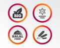 Natural Bio food icons. Halal and Kosher signs.