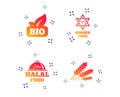 Natural Bio food icons. Halal and Kosher signs. Vector Royalty Free Stock Photo