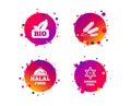 Natural Bio food icons. Halal and Kosher signs. Vector