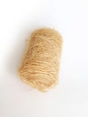 Natural and biodegradable esparto fibers scourer isolated. Close up of zero waste scourer. Aerial view of kitchen sponge for