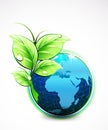 Natural blue World with green leaves and water drops. Vector illustration Royalty Free Stock Photo