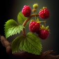 Natural branch of fresh ripe red raspberries ready to collect - Generated Artificial Intelligence - AI Royalty Free Stock Photo