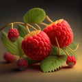 Natural branch of fresh ripe red raspberries ready to collect - Generated Artificial Intelligence - AI Royalty Free Stock Photo