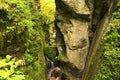 A natural bridge created by a fallen rock that got stuck between the walls of the gorge.