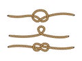 Natural brown marine knots twine rope seamless pattern, vector