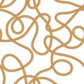 Natural brown tangled twine rope seamless pattern, vector