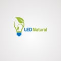 Natural bulb logo vector with green leaf, icon, element, and template for company