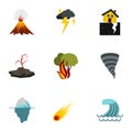 Natural cataclysm icons set, flat style Royalty Free Stock Photo