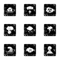 Natural cataclysm icons set, grunge style Royalty Free Stock Photo