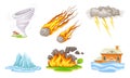 Natural Cataclysms with Fire Accident and Tornado Vector Illustrations Set