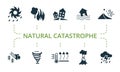 Natural Catastrophe icon set. Contains editable icons natural disaster theme such as earthquake, sandstorm, typhoon and