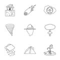 Natural catastrophe icons set, outline style