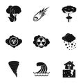 Natural catastrophe icons set, simple style